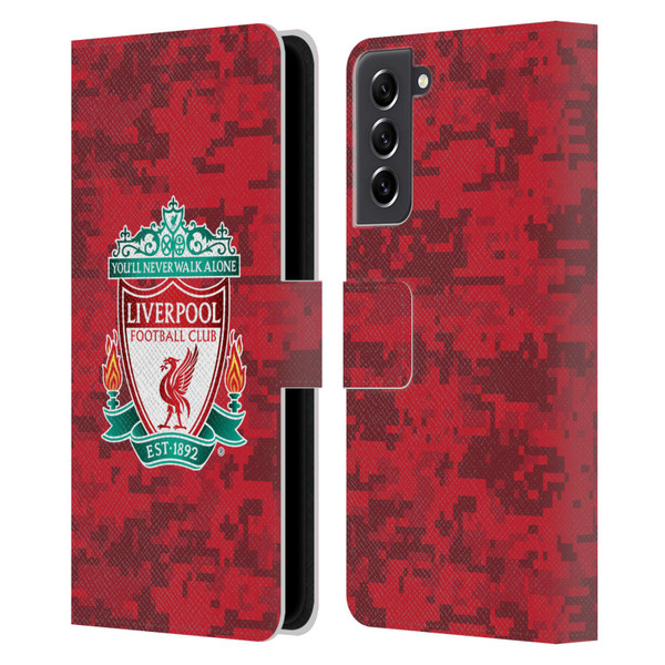 Liverpool Football Club Digital Camouflage Home Red Crest Leather Book Wallet Case Cover For Samsung Galaxy S21 FE 5G