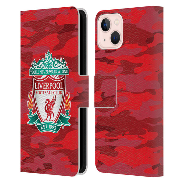 Liverpool Football Club Camou Home Colourways Crest Leather Book Wallet Case Cover For Apple iPhone 13
