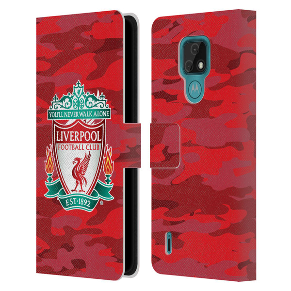 Liverpool Football Club Camou Home Colourways Crest Leather Book Wallet Case Cover For Motorola Moto E7