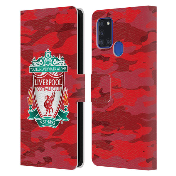 Liverpool Football Club Camou Home Colourways Crest Leather Book Wallet Case Cover For Samsung Galaxy A21s (2020)