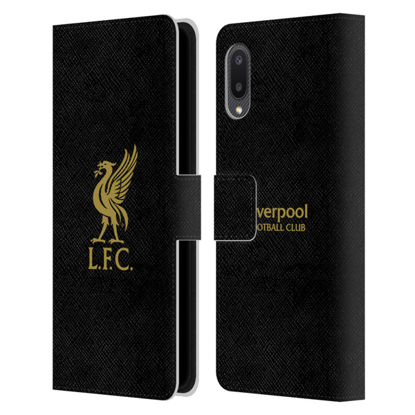 Liverpool Football Club Liver Bird Gold Logo On Black Leather Book Wallet Case Cover For Samsung Galaxy A02/M02 (2021)