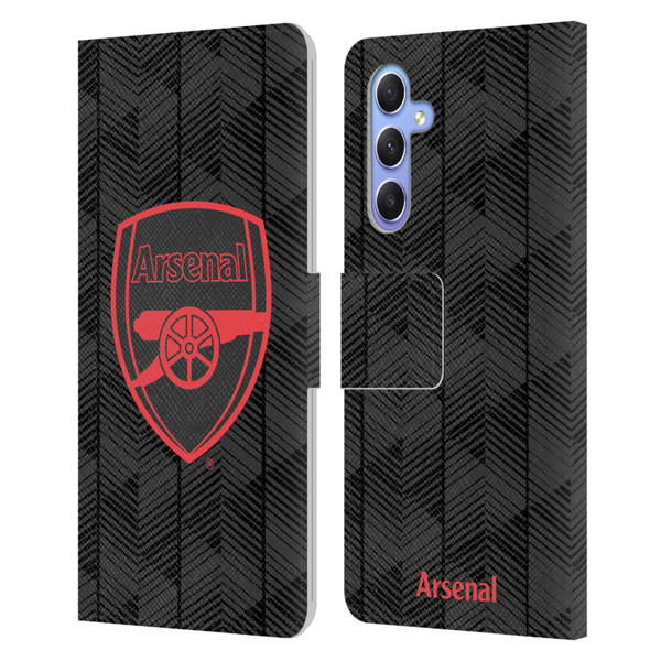 Arsenal FC Crest and Gunners Logo Black Leather Book Wallet Case Cover For Samsung Galaxy A34 5G