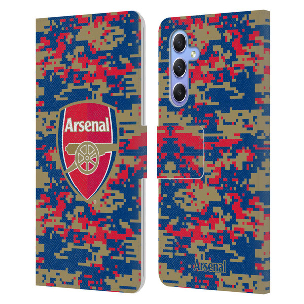Arsenal FC Crest Patterns Digital Camouflage Leather Book Wallet Case Cover For Samsung Galaxy A34 5G