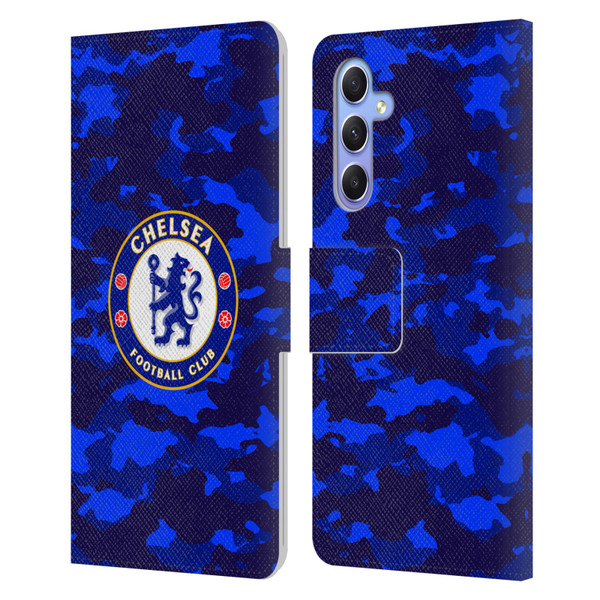 Chelsea Football Club Crest Camouflage Leather Book Wallet Case Cover For Samsung Galaxy A34 5G