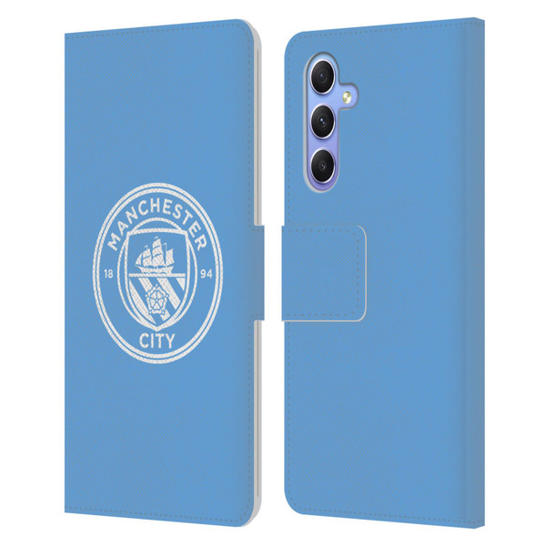 Manchester City Man City FC Badge Blue White Mono Leather Book Wallet Case Cover For Samsung Galaxy A34 5G