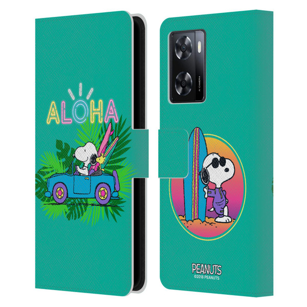 Peanuts Snoopy Aloha Disco Tropical Surf Leather Book Wallet Case Cover For OPPO A57s