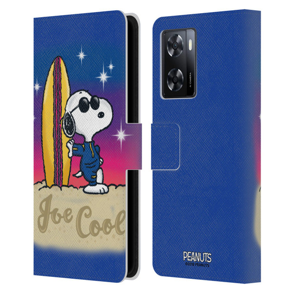 Peanuts Snoopy Boardwalk Airbrush Joe Cool Surf Leather Book Wallet Case Cover For OPPO A57s