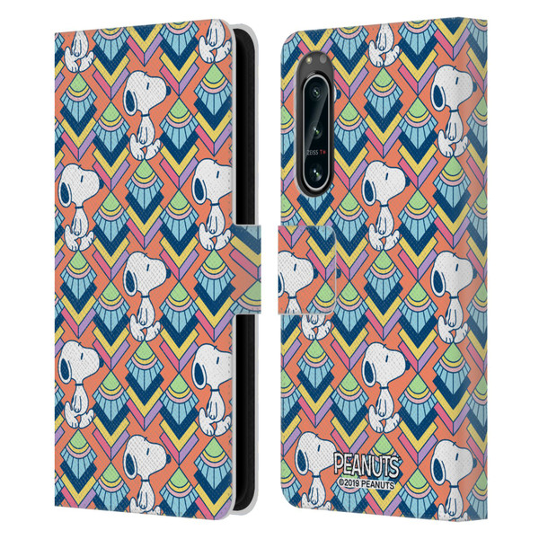 Peanuts Snoopy Deco Dreams Orange Pattern Leather Book Wallet Case Cover For Sony Xperia 5 IV