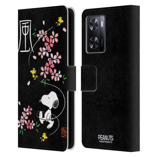 Peanuts Oriental Snoopy Cherry Blossoms Leather Book Wallet Case Cover For OPPO A57s
