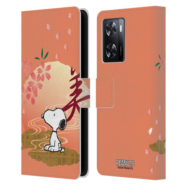 Peanuts Oriental Snoopy Sakura Leather Book Wallet Case Cover For OPPO A57s