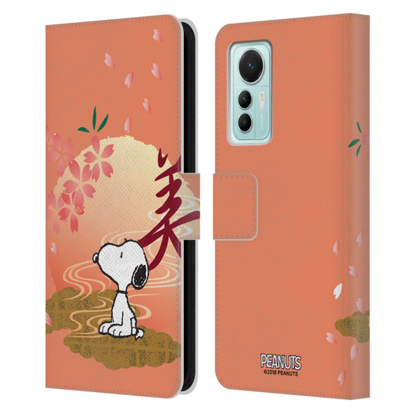 Peanuts Oriental Snoopy Sakura Leather Book Wallet Case Cover For Xiaomi 12 Lite
