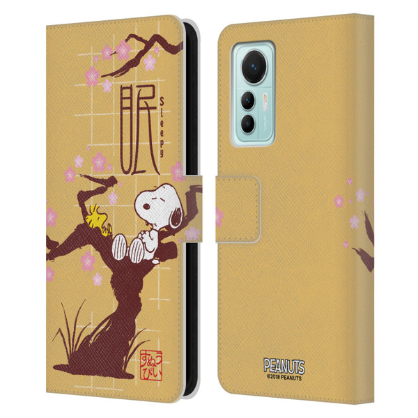 Peanuts Oriental Snoopy Sleepy Leather Book Wallet Case Cover For Xiaomi 12 Lite