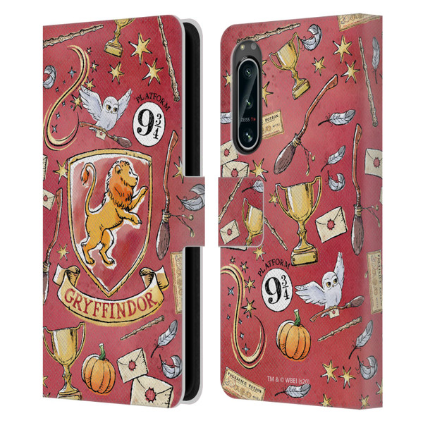 Harry Potter Deathly Hallows XIII Gryffindor Pattern Leather Book Wallet Case Cover For Sony Xperia 5 IV