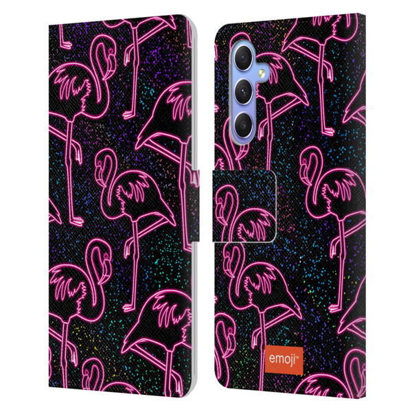 emoji® Neon Flamingo Leather Book Wallet Case Cover For Samsung Galaxy A34 5G