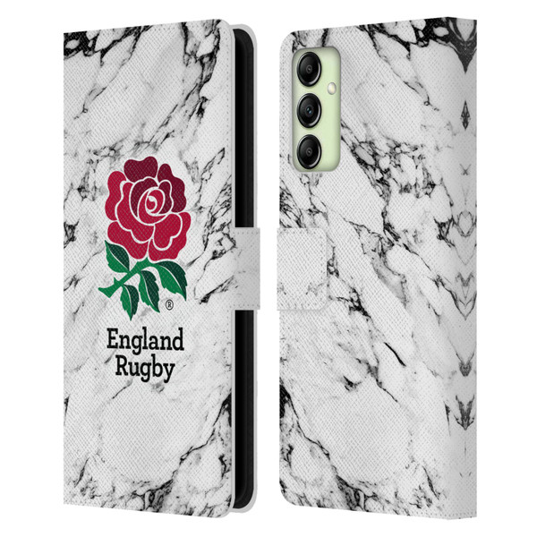 England Rugby Union Marble White Leather Book Wallet Case Cover For Samsung Galaxy A14 5G