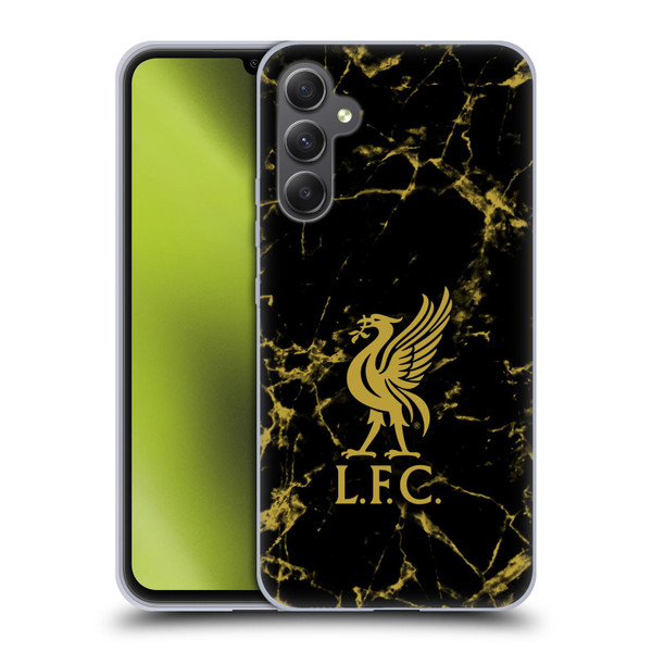 Liverpool Football Club Crest & Liverbird Patterns 1 Black & Gold Marble Soft Gel Case for Samsung Galaxy A34 5G
