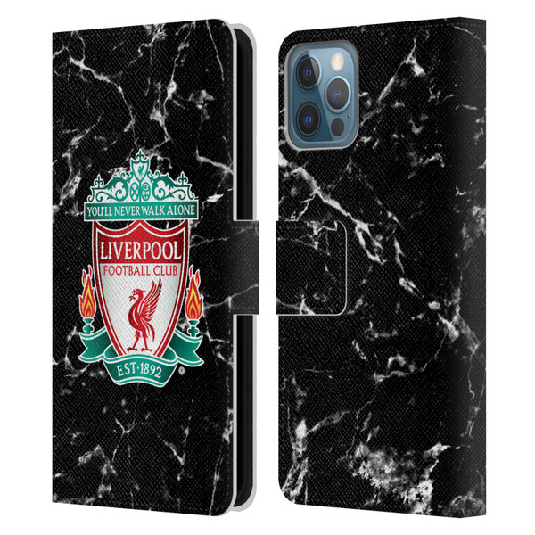 Liverpool Football Club Marble Black Crest Leather Book Wallet Case Cover For Apple iPhone 12 / iPhone 12 Pro