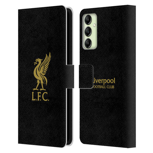 Liverpool Football Club Liver Bird Gold Logo On Black Leather Book Wallet Case Cover For Samsung Galaxy A14 5G