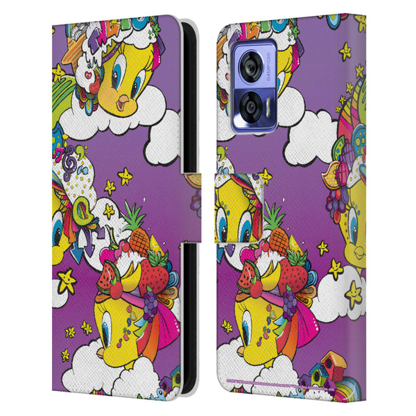 Looney Tunes Patterns Tweety Purple Leather Book Wallet Case Cover For Motorola Edge 30 Neo 5G