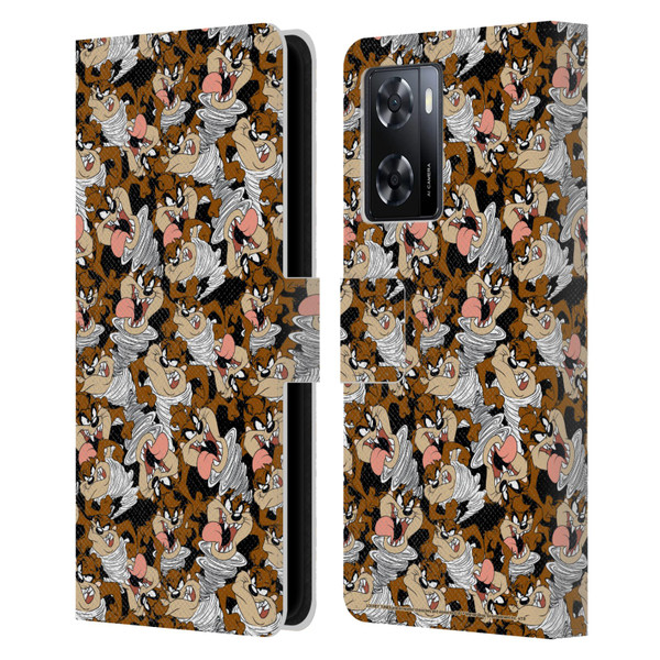 Looney Tunes Patterns Tasmanian Devil Leather Book Wallet Case Cover For OPPO A57s