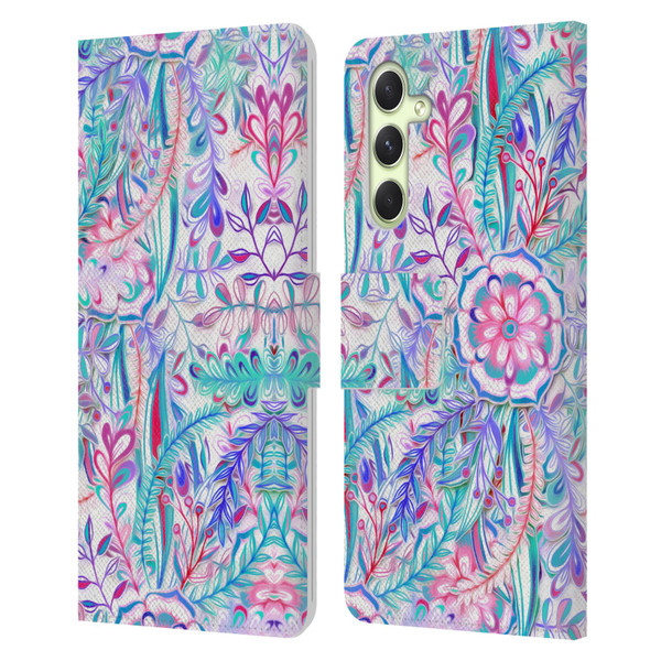 Micklyn Le Feuvre Florals Burst in Pink and Teal Leather Book Wallet Case Cover For Samsung Galaxy A54 5G