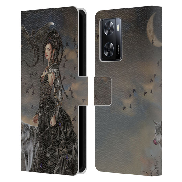 Nene Thomas Crescents Gothic Fairy Woman With Wolf Leather Book Wallet Case Cover For OPPO A57s