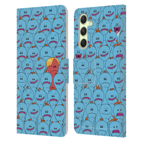 Rick And Morty Season 4 Graphics Mr. Meeseeks Pattern Leather Book Wallet Case Cover For Samsung Galaxy A54 5G