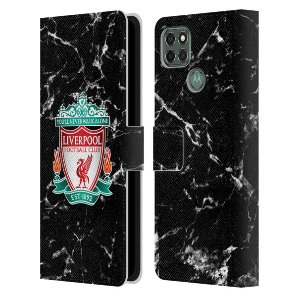 Liverpool Football Club Marble Black Crest Leather Book Wallet Case Cover For Motorola Moto G9 Power