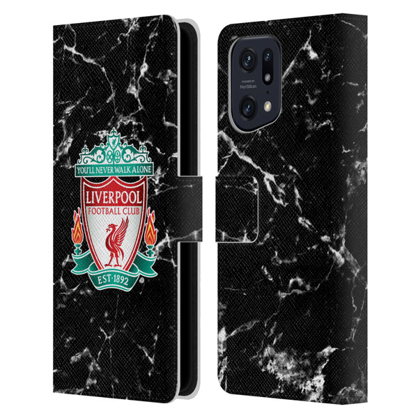 Liverpool Football Club Marble Black Crest Leather Book Wallet Case Cover For OPPO Find X5