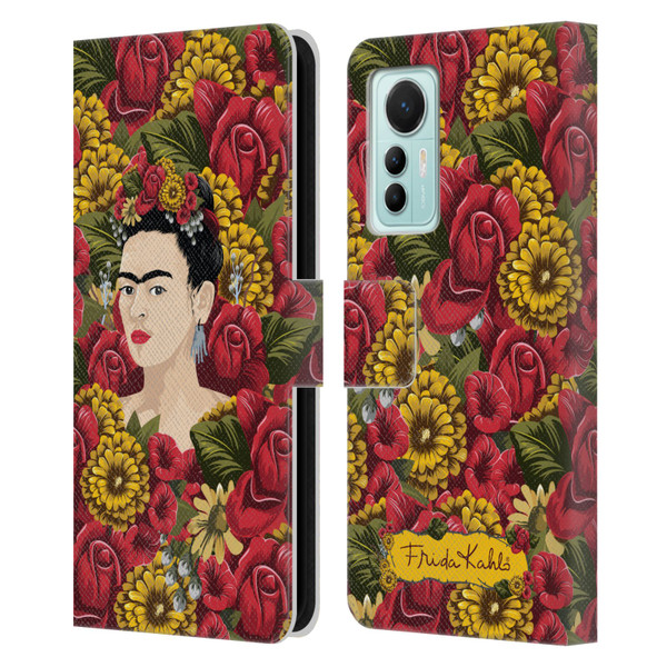 Frida Kahlo Red Florals Portrait Pattern Leather Book Wallet Case Cover For Xiaomi 12 Lite