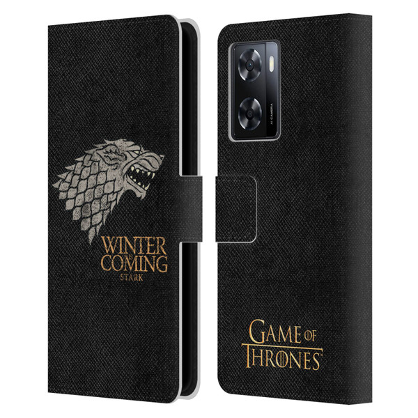 HBO Game of Thrones House Mottos Stark Leather Book Wallet Case Cover For OPPO A57s