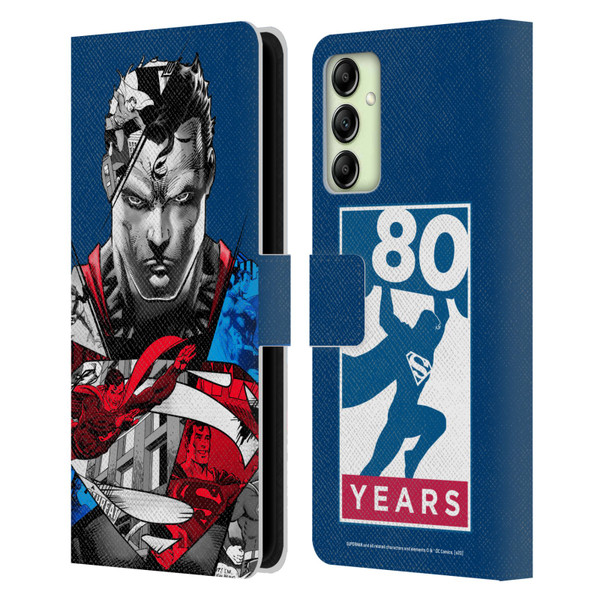 Superman DC Comics 80th Anniversary Collage Leather Book Wallet Case Cover For Samsung Galaxy A14 5G