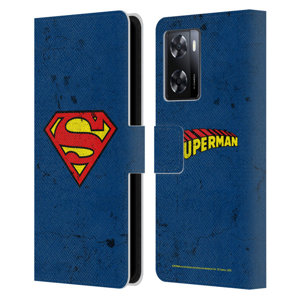 Superman DC Comics Logos Distressed Leather Book Wallet Case Cover For OPPO A57s