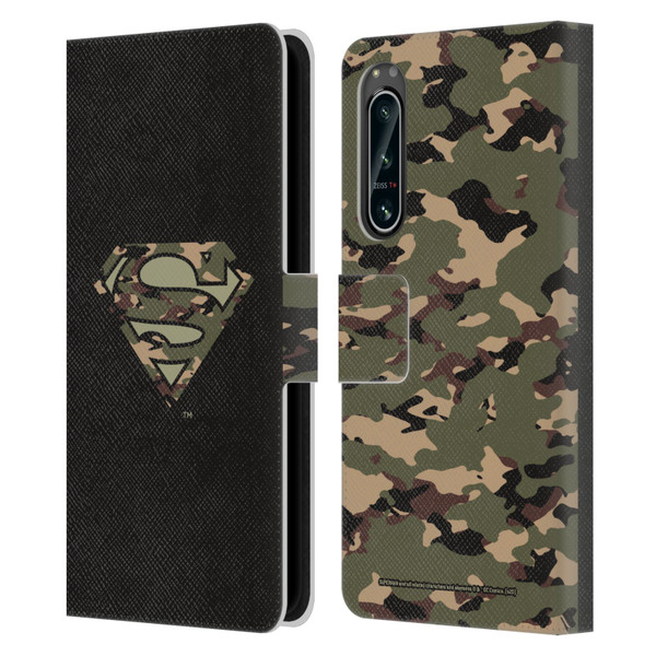 Superman DC Comics Logos Camouflage Leather Book Wallet Case Cover For Sony Xperia 5 IV