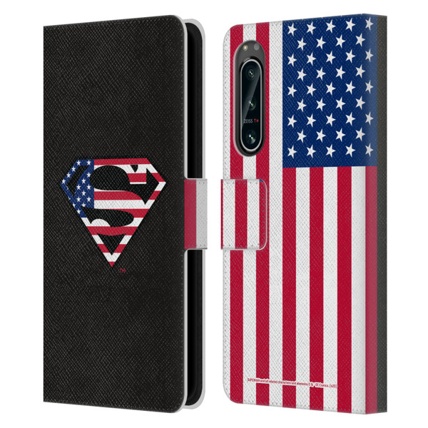 Superman DC Comics Logos U.S. Flag 2 Leather Book Wallet Case Cover For Sony Xperia 5 IV