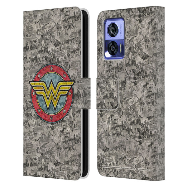 Wonder Woman DC Comics Vintage Art Comics Logo Leather Book Wallet Case Cover For Motorola Edge 30 Neo 5G