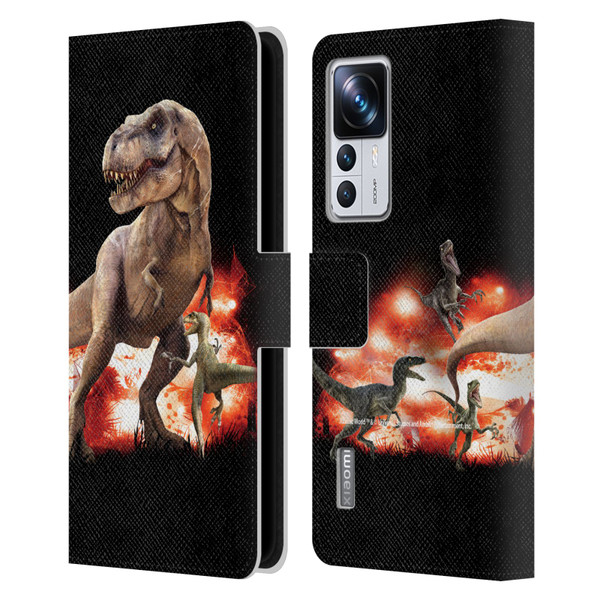 Jurassic World Key Art T-Rex VS. Velociraptors Leather Book Wallet Case Cover For Xiaomi 12T Pro