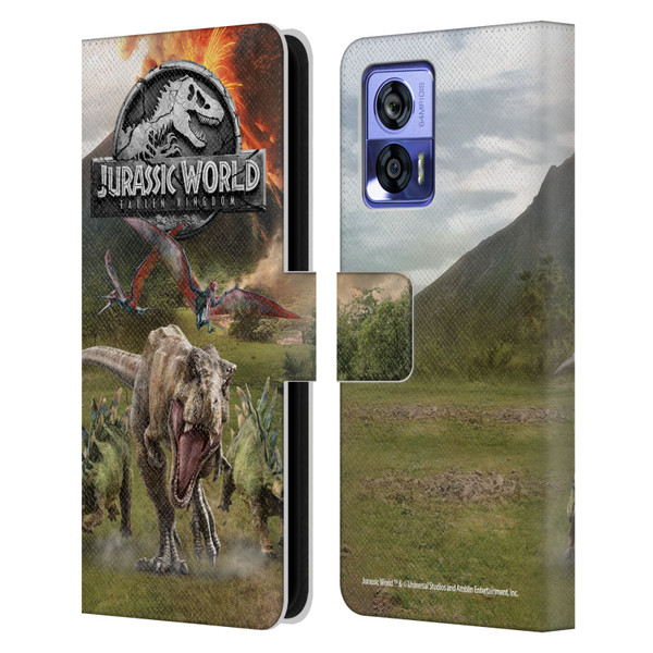 Jurassic World Fallen Kingdom Key Art Dinosaurs Escape Leather Book Wallet Case Cover For Motorola Edge 30 Neo 5G