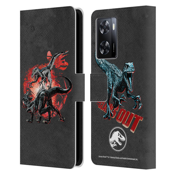 Jurassic World Fallen Kingdom Key Art Raptors Battle Leather Book Wallet Case Cover For OPPO A57s