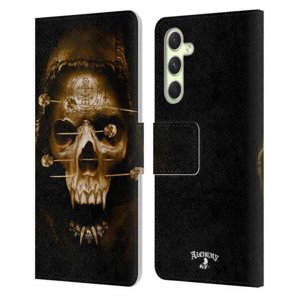 Alchemy Gothic Skull Death Fetish Leather Book Wallet Case Cover For Samsung Galaxy A54 5G