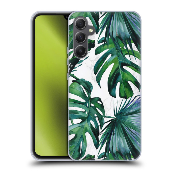 Nature Magick Tropical Palm Leaves On Marble Green Tropics Soft Gel Case for Samsung Galaxy A34 5G