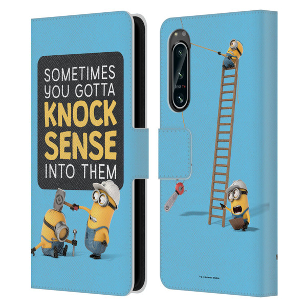 Despicable Me Funny Minions Knock Sense Leather Book Wallet Case Cover For Sony Xperia 5 IV
