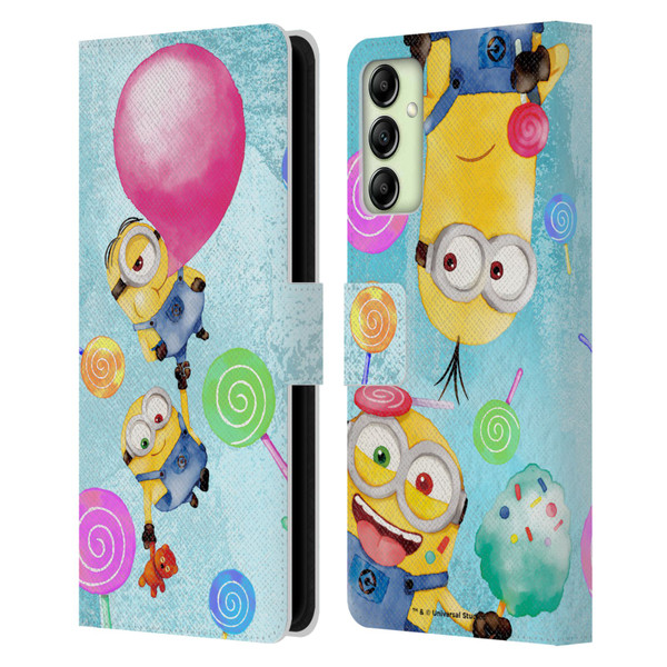 Despicable Me Watercolour Minions Bob And Stuart Bubble Leather Book Wallet Case Cover For Samsung Galaxy A14 5G