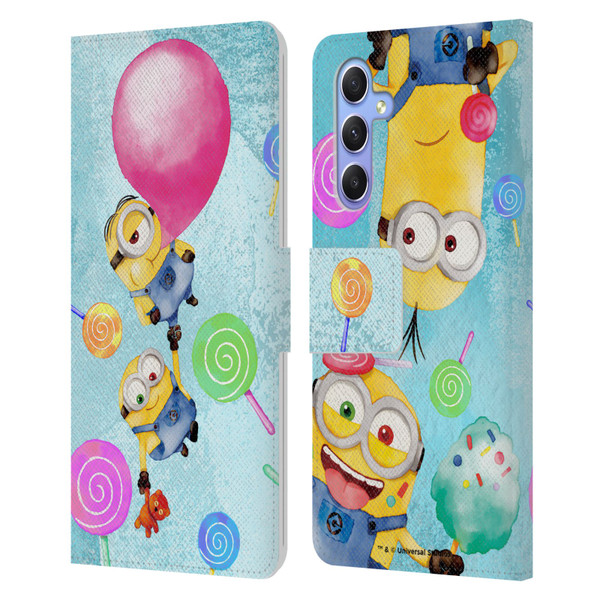 Despicable Me Watercolour Minions Bob And Stuart Bubble Leather Book Wallet Case Cover For Samsung Galaxy A34 5G