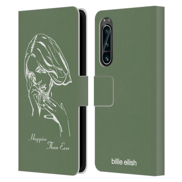 Billie Eilish Happier Than Ever Album Stencil Green Leather Book Wallet Case Cover For Sony Xperia 5 IV