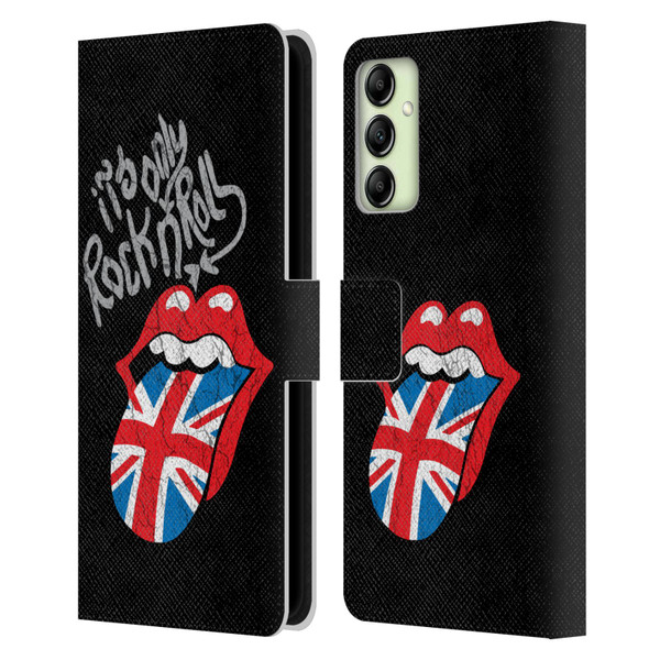 The Rolling Stones Albums Only Rock And Roll Distressed Leather Book Wallet Case Cover For Samsung Galaxy A14 5G