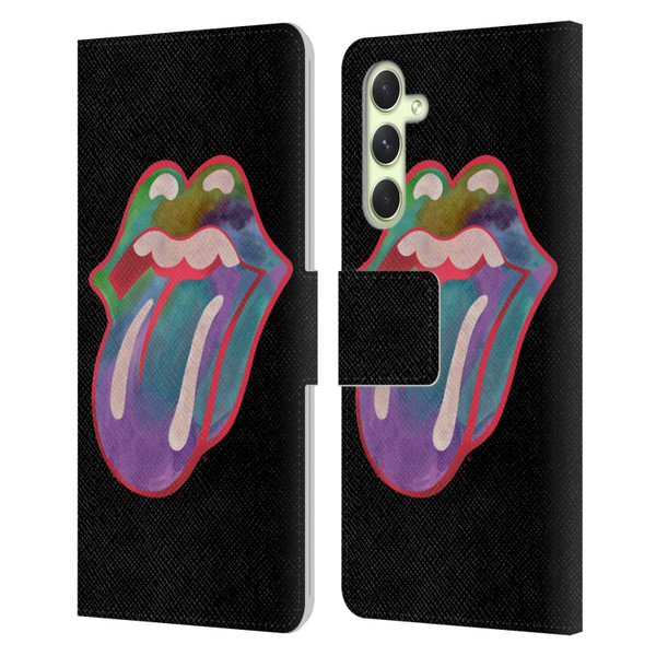 The Rolling Stones Graphics Watercolour Tongue Leather Book Wallet Case Cover For Samsung Galaxy A54 5G