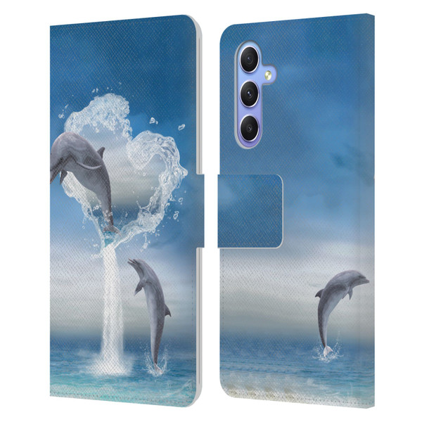 Simone Gatterwe Dolphins Lovers Leather Book Wallet Case Cover For Samsung Galaxy A34 5G
