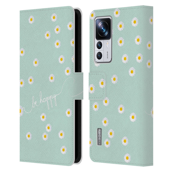 Monika Strigel Happy Daisy Mint Leather Book Wallet Case Cover For Xiaomi 12T Pro