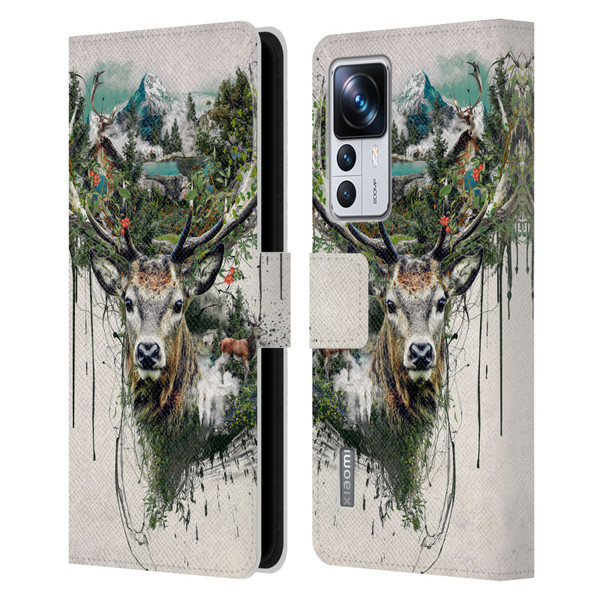 Riza Peker Animal Abstract Deer Wilderness Leather Book Wallet Case Cover For Xiaomi 12T Pro